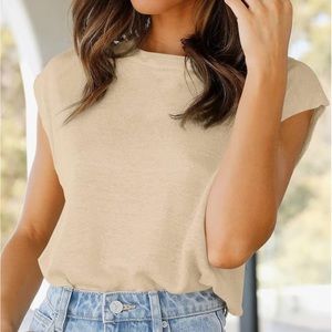 Cap sleeve crewneck knit sweater basic tee